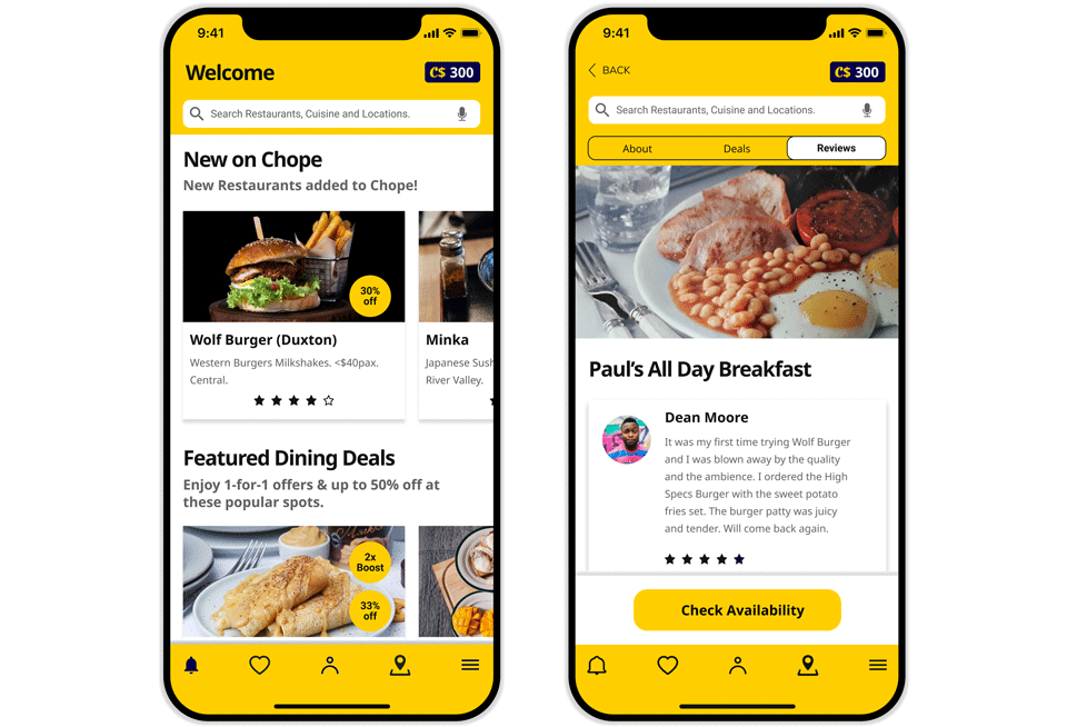 App redesign to highlight deals for meals.
